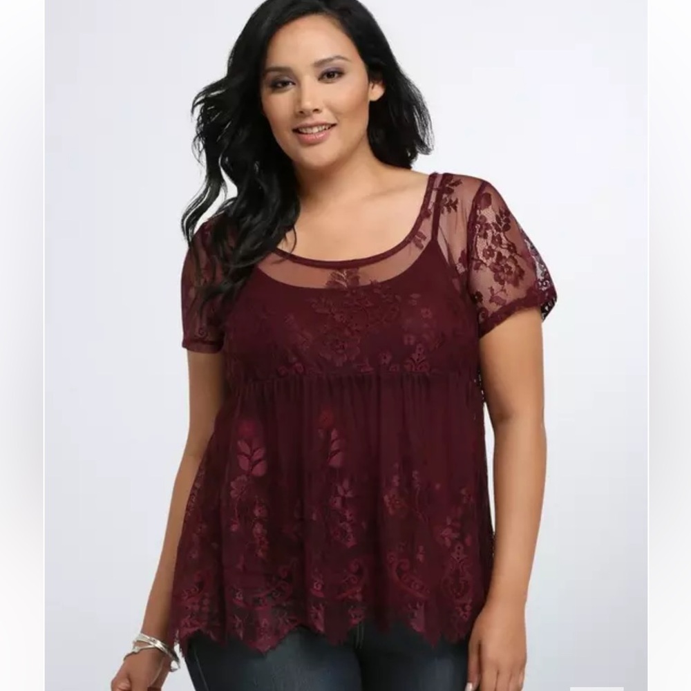 Torrid Deep Merlot Lace Babydoll Top